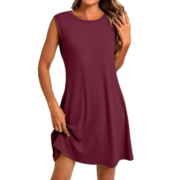 Summer Women's Button-Down Lapel Collar Sleeveless Dress 100% Cotton Linen Blend Casual Shift Dress with Front Pockets for Outdoor Activities,Wine L