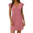 thumbnail image 1 of Summer Women's Casual Beach Dress Loose Fit Deep V Neck Mini Dress With Ruffled Sleeves For Relaxed Style Comfortable Flowy Boho Outfit, 1 of 2