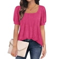thumbnail image 1 of Summer Women's Casual Puff Short Sleeve T-Shirts Square Neck PleatedTrendy Tunic Tops, 1 of 6