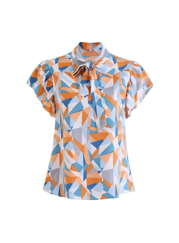 Summer Women's Casual Ruffle Trim Bow Tie Blouse