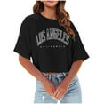 thumbnail image 1 of Summer Women's Casual Short Sleeve Crewneck T-Shirt Lightweight Soft Letter Print Top Comfortable Everyday Basic Tee, 1 of 5