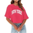 thumbnail image 1 of Summer Women's Casual Short Sleeve Crewneck T-Shirts Lightweight Soft Letter Print Tops for Everyday Wear, 1 of 3