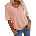 thumbnail image 1 of Summer Women's Casual Solid Color T-shirt Half Sleeved Simple V-neck Tee Tops, 1 of 5