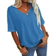 thumbnail image 1 of Summer Women's Casual Solid Color T-shirt Half Sleeved Simple V-neck Tee Tops, 1 of 5