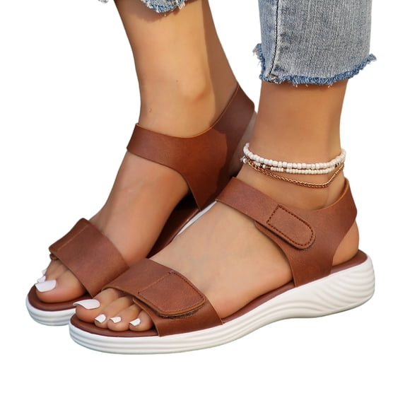Summer Women's Comfortable Walking Sports Slides Sandals Casual Lightweight Non Slip Shoes Breathable Soft Wedges Open Toe Orthopedic Arch Support Ankle Strap Beach Sandals