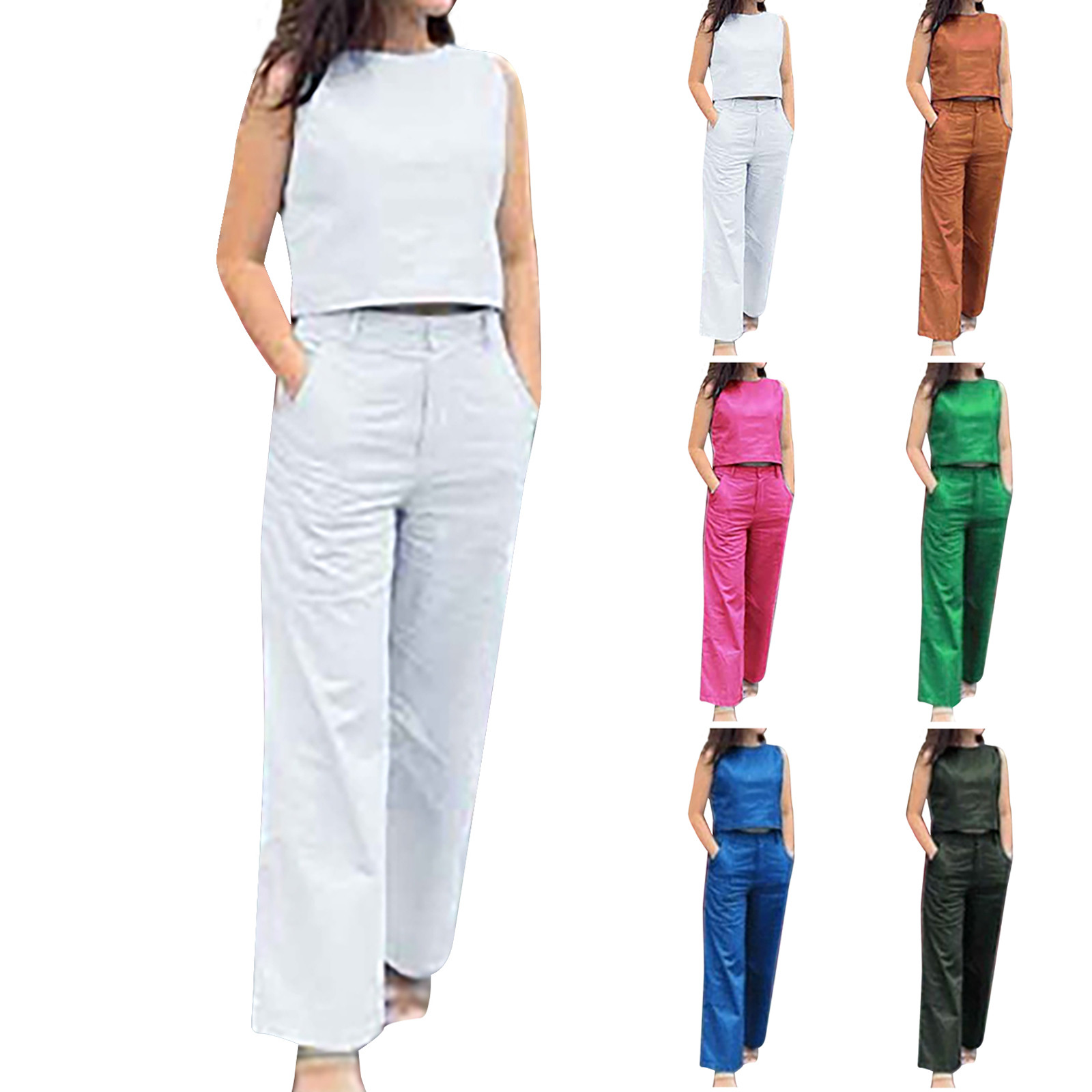 Summer Women's Cotton Linen Suit Clearance AKAFMK Women's 2 Piece