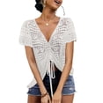thumbnail image 1 of Summer Women's Crochet Beach Cover Up Lace-Up Drawstring Poncho Top Beachwear Swimsuit Bikini Dress-Up, 1 of 5
