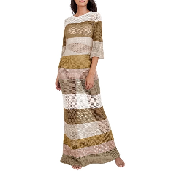 Summer Women's Crochet Cover Ups for Bikini Swimsuit Half Sleeve Long Beach Dresses