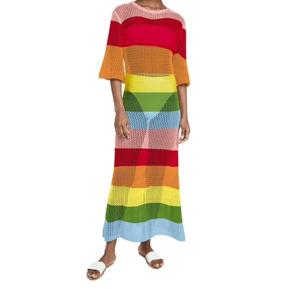 Summer Women's Crochet Cover Ups for Bikini Swimsuit Half Sleeve Long Beach Dresses