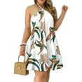 thumbnail image 1 of Summer Women's Dresses Beach Coverups Strapless Hanging Neck Printed Sundresses Green Leaf Small, 1 of 5
