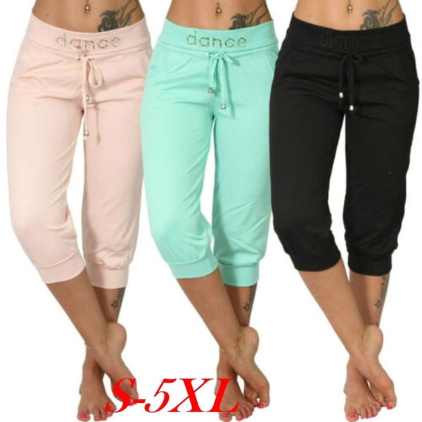 Summer Women's Elastic Waist Jogging Capri Dance Pants