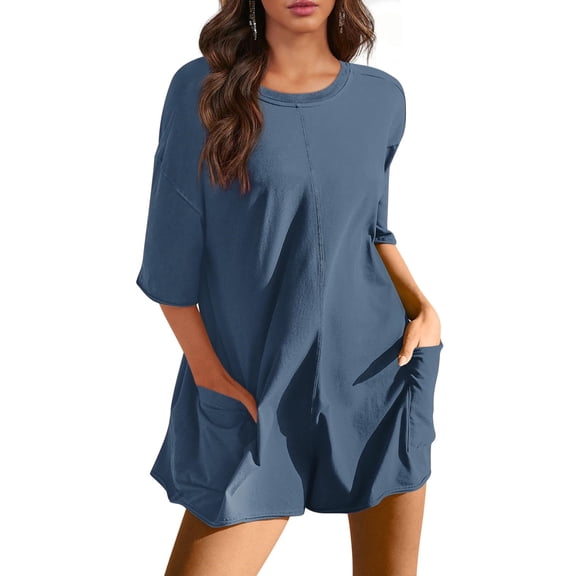 Summer Women's Jumpsuit Sports Oversized Jumpsuit Short Sleeve Jumpsuit with Pockets
