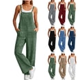 thumbnail image 1 of Summer Women's Linen Jumpsuit with Pockets - Solid Color Sleeveless Tank Top with Adjustable Button Straps Relaxed Straight-Leg Work Pants Size S-2XL, 1 of 8