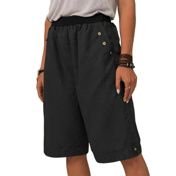Summer Women's Lounge Beach Shorts Casual Cotton And Linen Elastic Waist Knee-Length Straight-leg Pants Bermuda Shorts