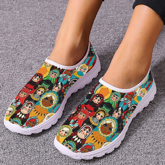 Summer Women's Mesh Sneakers Russian Matryoshka Print Light Women Ballet Flats Shoes Teen Girl Spring Beach Loafers