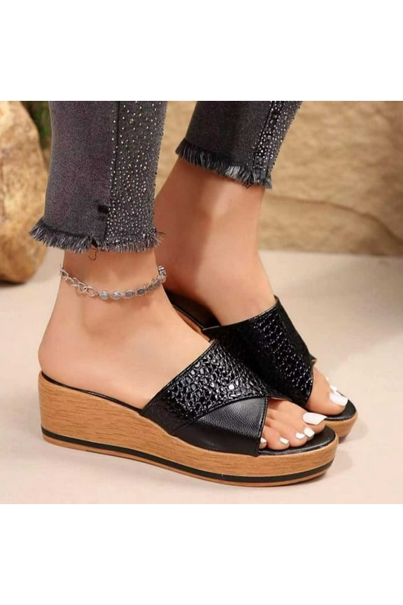 Summer Women's New Fish Mouth Muffin One Sandals Wedge Sandals Summer Sandals for Women Black 36