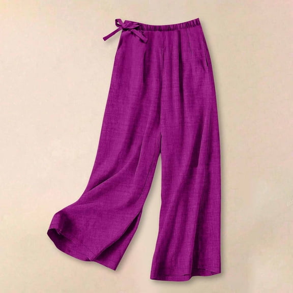 Summer Women’s Pants Plus Size Solid Color Drawstring Elastic Waist Straight Wide Leg Pants Women Fashion Casual Loose Lounge Pants With Side Pocket S-XXL