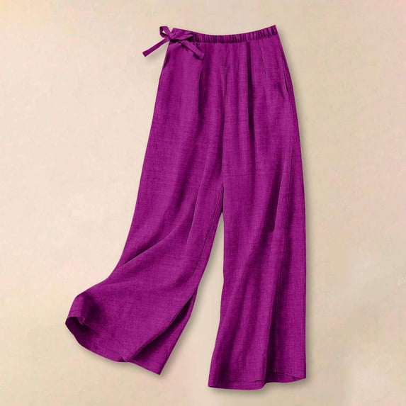 Summer Women’s Pants Plus Size Solid Color Drawstring Elastic Waist Straight Wide Leg Pants Women Fashion Casual Loose Lounge Pants With Side Pocket S-XXL