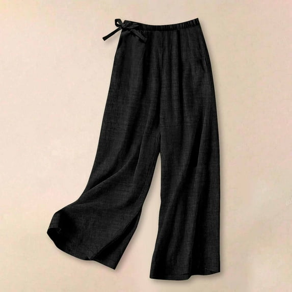 Summer Women’s Pants Plus Size Solid Color Drawstring Elastic Waist Straight Wide Leg Pants Women Fashion Casual Loose Lounge Pants With Side Pocket S-XXL
