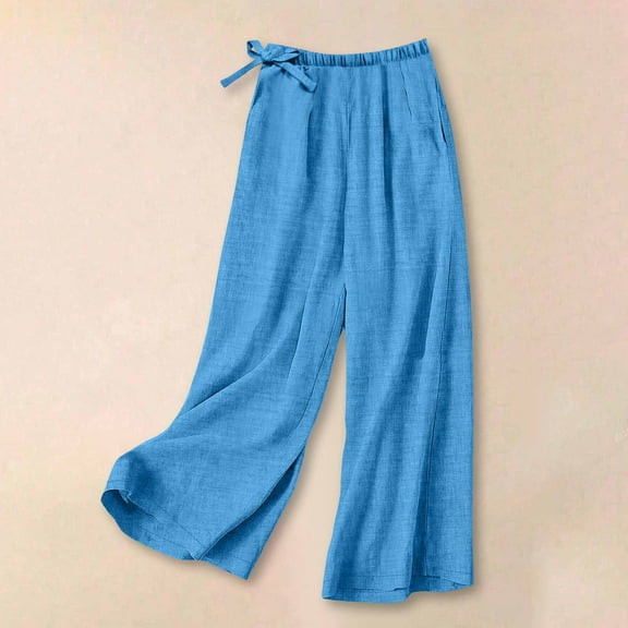 Summer Women’s Pants Plus Size Solid Color Drawstring Elastic Waist Straight Wide Leg Pants Women Fashion Casual Loose Lounge Pants With Side Pocket S-XXL