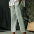 thumbnail image 1 of Summer Women’s Pants Plus Size Thin Striped Elastic Hign Waist Drawstring Striaght Leg Ankle-Length Cotton Linen Pants Women Fashion Casual Loose Lounge Leisure pants S-3XL, 1 of 6