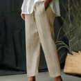 thumbnail image 1 of Summer Women’s Pants Plus Size Thin Striped Elastic Hign Waist Drawstring Striaght Leg Ankle-Length Cotton Linen Pants Women Fashion Casual Loose Lounge Leisure pants S-3XL, 1 of 6