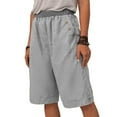 thumbnail image 1 of Summer Women's Plus Size Casual Lounge Pants Cotton And Linen Elastic Waist Straight-leg Pants Knee Length Bermuda Shorts with Pocket, 1 of 2