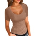 thumbnail image 1 of Summer Women's Scoop Neck Short Sleeve Shirts Ribbed Slim Fitted Casual Basic Top Blouses, 1 of 3