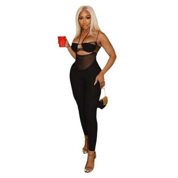 Summer Women's Sexy Spicy Girl Sleeveless Hanging Neck Open Back Lacing High Waist Spliced Jumpsuit 2024 New