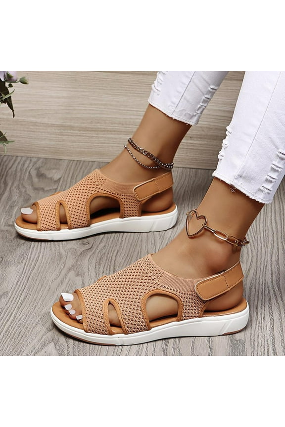 Summer Women's Shoes Lightweight Breathable Mesh Fashion Sandals Comfortable Slip-On Casual Walking Outdoor Activities Beach Vacation Comfortable Footbed Trendy Design Khaki