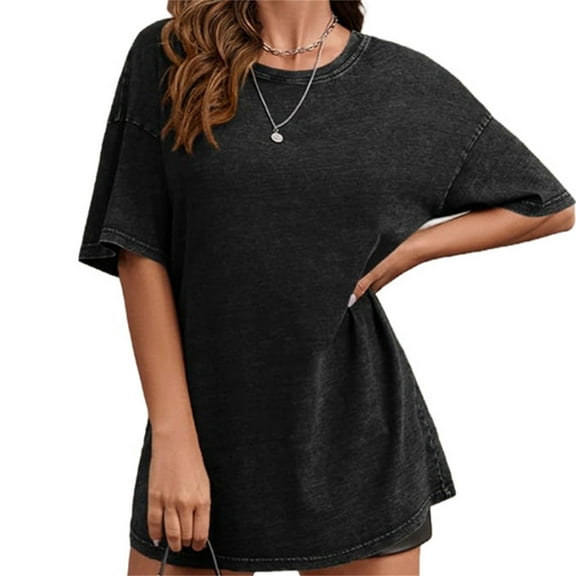 Summer Women's Short Sleeve Shirt Casual Loose Oversize Crew Neck Tunic Tops