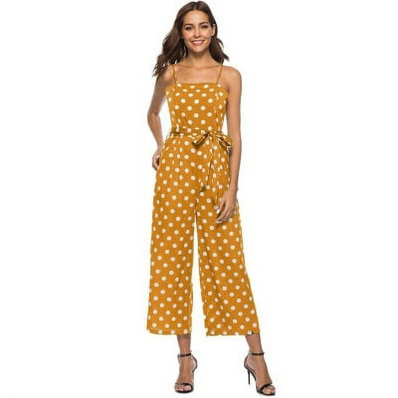 Summer Women's Sleeveless Strap Polka Dot Long Jumpsuit