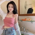 thumbnail image 1 of Summer Women's Sweet Blue Plaid Halte Lace-Up Slim Sexy Exposure Navel Camisole Tank Tops, 1 of 10