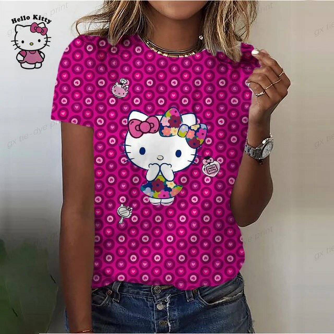 Summer Women‘s T Shirt For Ladies‘s Short Sleeve Tops Tees Fashion Print Hello Kitty Graphics T-shirt For Women‘s Y2k Clothing - image 1 of 7