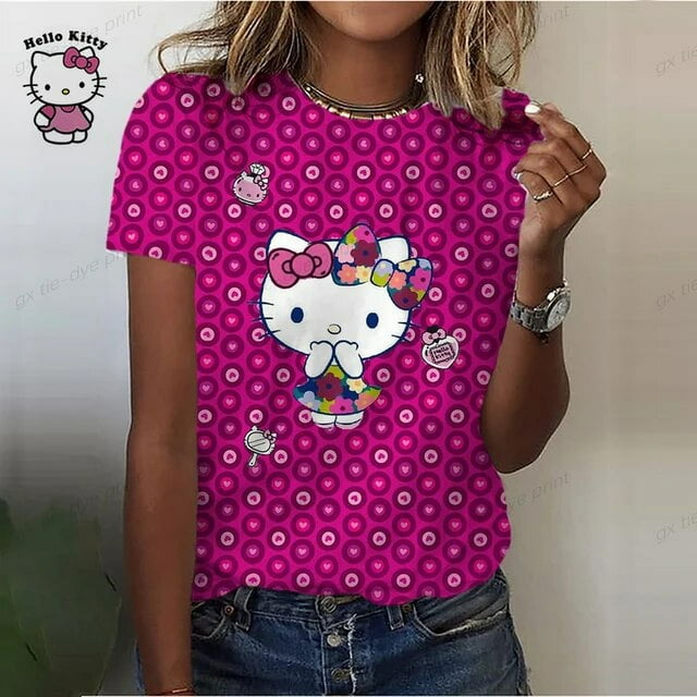 Summer Women‘s T Shirt For Ladies‘s Short Sleeve Tops Tees Fashion Print Hello Kitty Graphics T-shirt For Women‘s Y2k Clothing