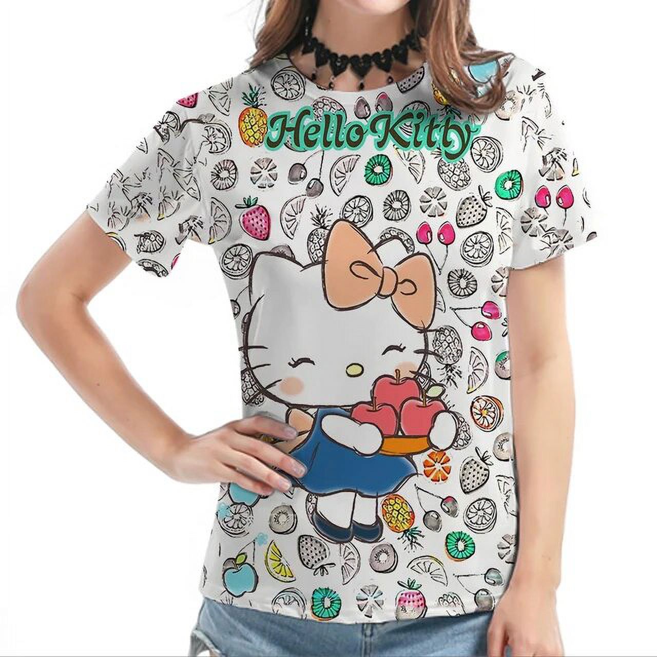 Summer Women‘s T Shirt For Ladies‘s Short Sleeve Tops Tees Fashion Print Hello Kitty Graphics T-shirt For Women‘s Y2k Clothing - image 1 of 6