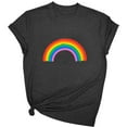 thumbnail image 1 of Summer Women's T-shirts for Couples Solid Color Simple Rainbow Print T-shirt with Short Sleeves Crew Neck Simple Print T-shirt Summer Vacation Beach Party Office Outfit, 1 of 3