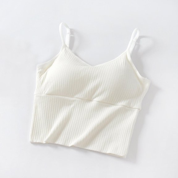 Summer Women's Tank Tops Built In Bras Casual Solid Color Loose V-neck Athletic Tank Top — White∣L