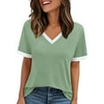 thumbnail image 1 of Summer Women's V Neck Color Block T Shirt For Everyday Wear Pair With Jeans And Casual Pants Comfortable And Stylish Ideal For Warm Weather Activities, 1 of 2