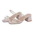 thumbnail image 1 of Summer Women's sandals Casual Solid Color Heel Strappy Sandals High Heels Shoes Beach Sandals Size 6.5 - White, 1 of 9