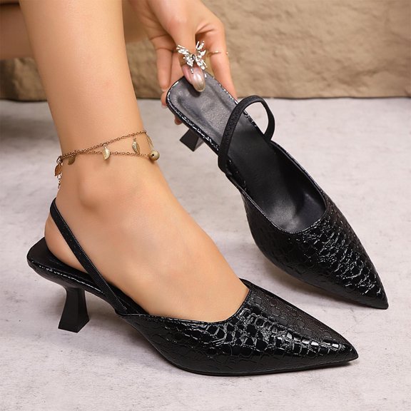 Summer Women's sandals Casual Solid Color Pointed Toe Heels Versatile High Heels Shoes Summer Slippers Size 6.5 - Black