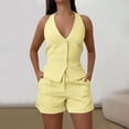 thumbnail image 1 of Summer Womens 2 Piece Sets Outfits Plus Size Solid Color Sleeveless Casual Suit Sleeveless V-neck Yellow Lounge Sets S-2XL, 1 of 9