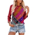 thumbnail image 1 of Summer Womens 3/4 Sleeve Tops Scooped Neck Tees Shirts Lounge Breathable Tunics Blouses Striped Print T-Shirts Beach Vacation Clothes 2025 Summer, 1 of 6