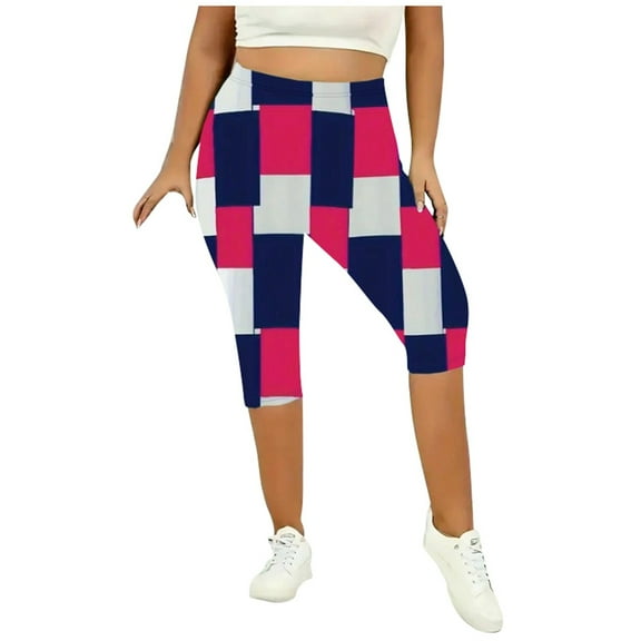 Summer Womens Casual 3D Print Capri Pants Comfy High Waisted Trousers Fit Slim Leg Pants