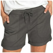 Summer Womens Casual Jeans Shorts Drawstring Color Waist Comfy Solid Elastic Shorts Pants Women Pocket Casual Pants