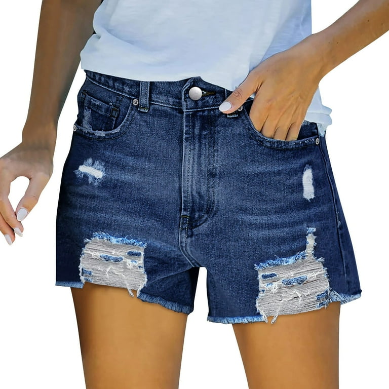 Summer Womens Casual Jeans Shorts Women Denim Shorts Summer Mid Waist Ripped Cut Distressed Stretchy Jean Shorts With Pocket Walmart