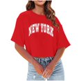 thumbnail image 1 of Summer Womens Casual Short Sleeve Crewneck T Shirts Lightweight Soft Casual Letter Print Tops Clothes 04 Women's Athletic Tops Light Long Sleeve Long Sleeve Tees for Women Pack Womens Short Sleeved, 1 of 5