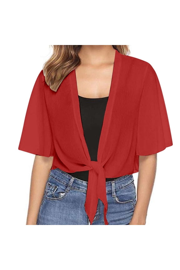 Summer Womens Casual Short Sleeve Thin Chiffon Cardigan Elegant Shoulder Jacket Lightweight Cardigan Size M