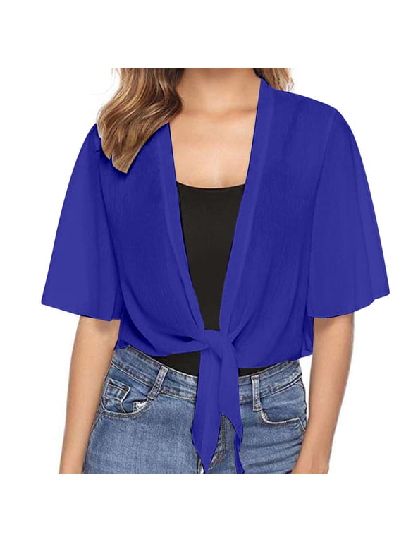 Summer Womens Casual Short Sleeve Thin Chiffon Cardigan Elegant Shoulder Jacket Lightweight Cardigan Size XXL