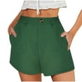 thumbnail image 1 of Summer Womens Casual Shorts Pleated Shorts with Slanted Pockets High Waist Button Green,S, 1 of 6